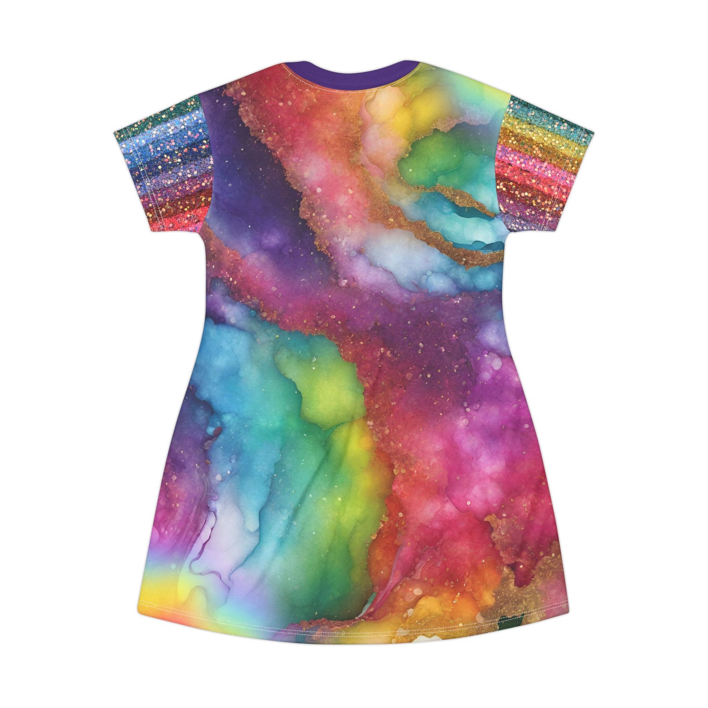 Rainbow Sparkle Magic T-Shirt Dress – Glitter Rainbow Pride Fashion | All-Over Print Galaxy Dress for Festivals & LGBTQ+ Style by Rainbowtique