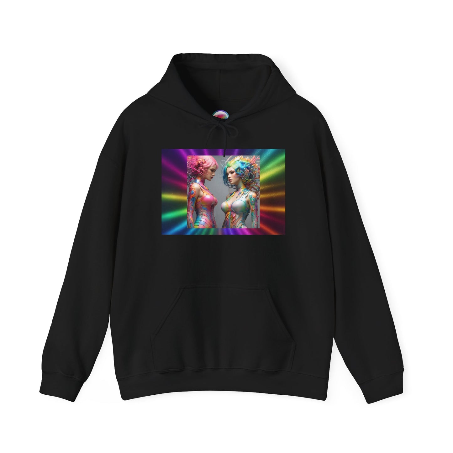 AI Rainbow Robot Love Hoodie – Cozy All-Over Print Sweatshirt for Pride & Self-Expression – Futuristic LGBTQ+ Fashion