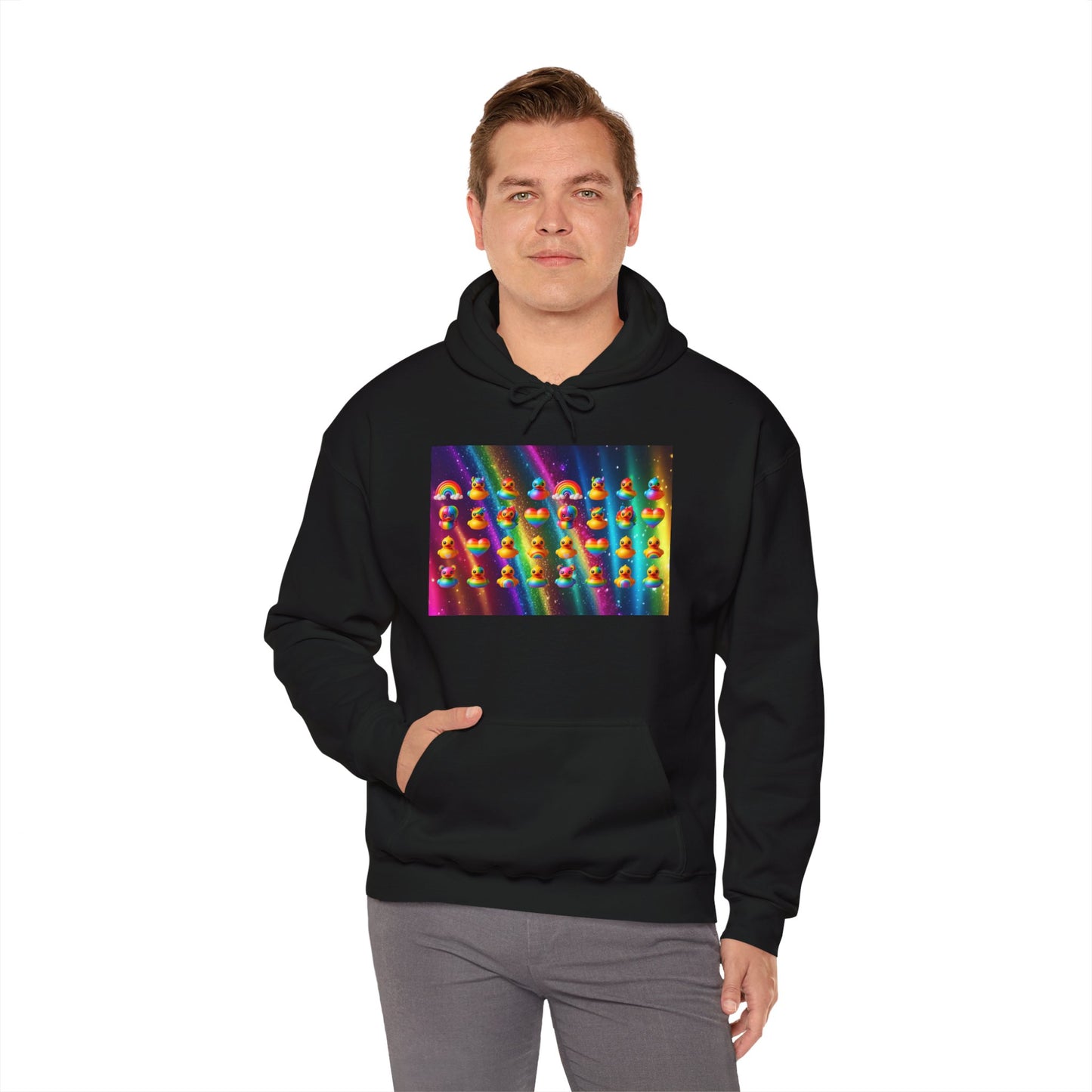 Rainbow Rubber Ducky Pride Hoodie – Cozy & Colorful All-Over Print Sweatshirt – Fun LGBTQ+ Streetwear & Pride Fashion