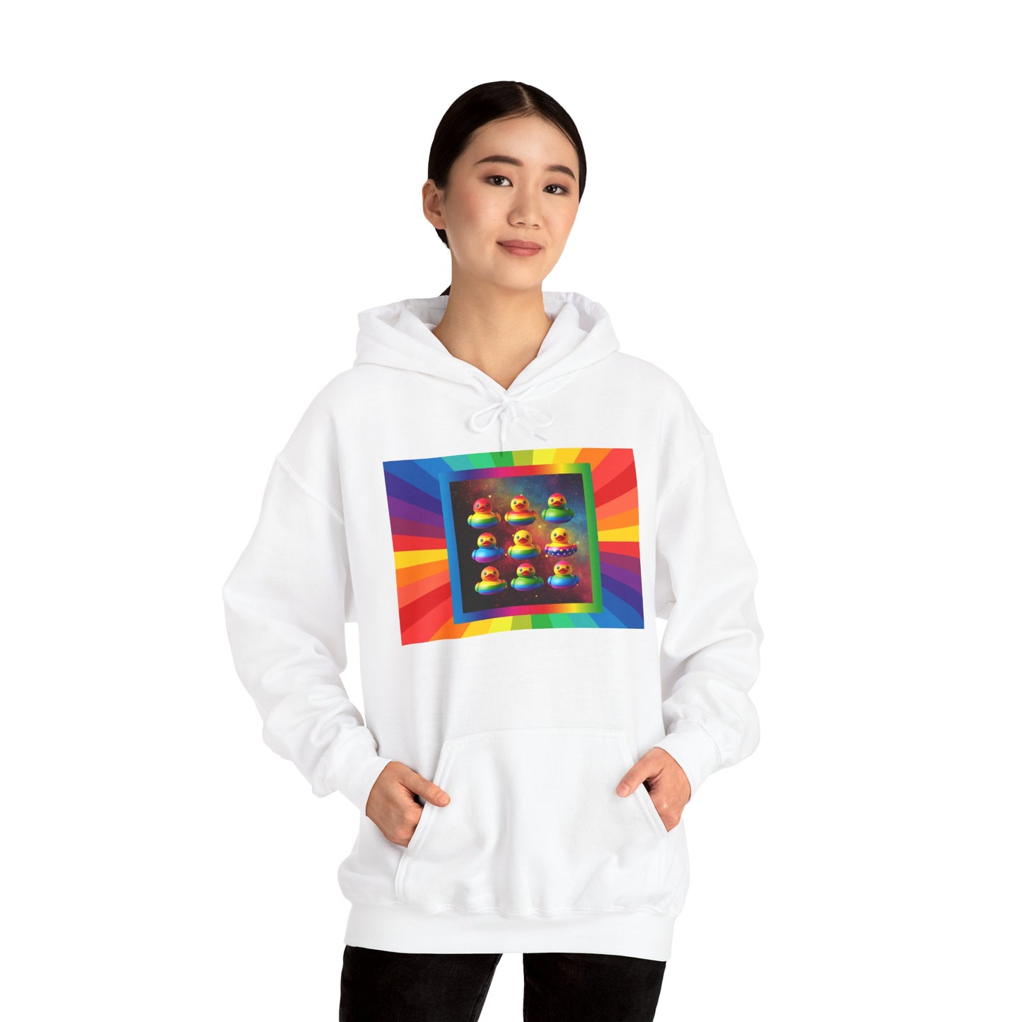 Rainbow Rubber Ducky Pride Hoodie – Cozy & Colorful All-Over Print Sweatshirt – Fun LGBTQ+ Streetwear & Pride Fashion