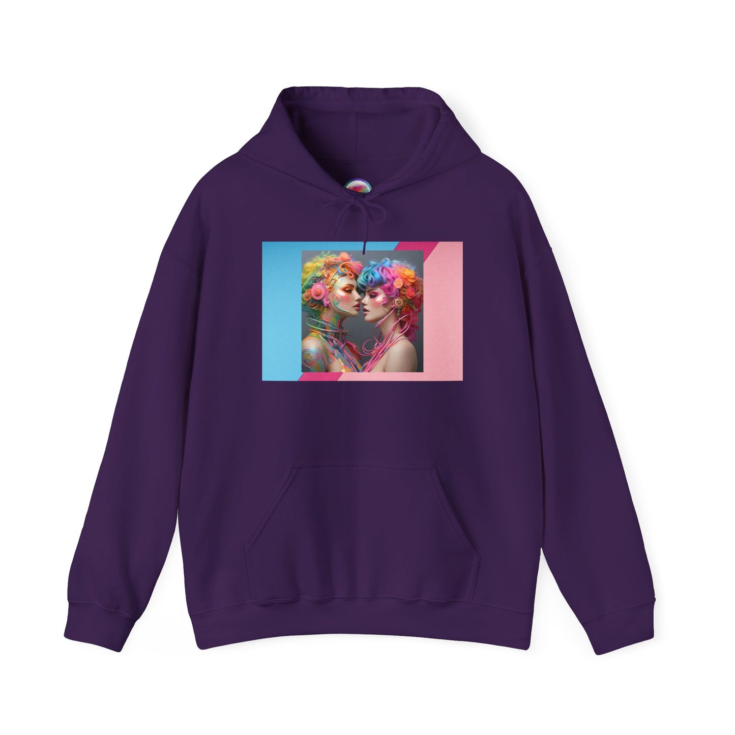 AI Rainbow Robot Trans Pride Love Hoodie – Vibrant & Cozy All-Over Print Sweatshirt – LGBTQ+ Futuristic Pride Fashion