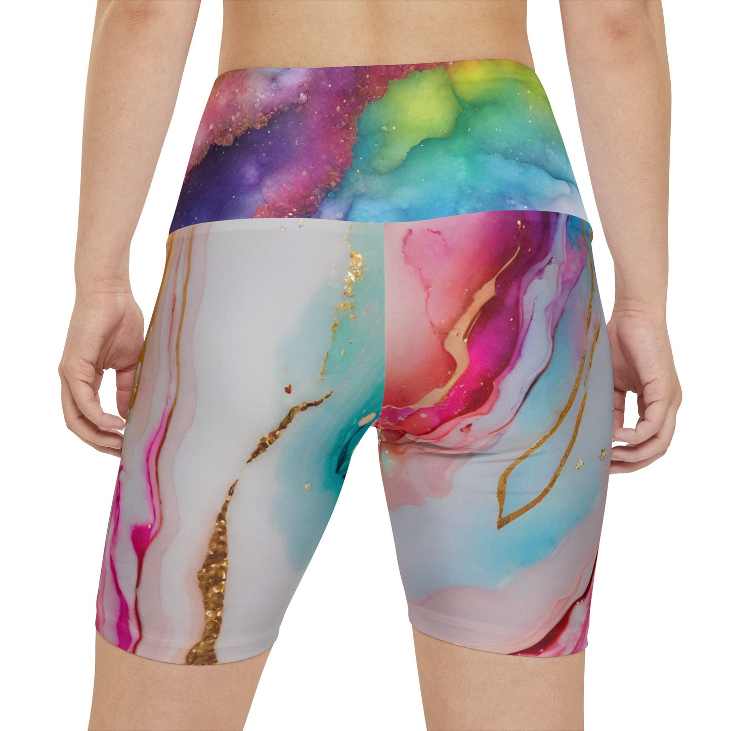 Rainbow Marble Magic Workout Shorts – Artistic Pride Activewear | Soft, Stretchy Watercolor Swirl Fitness Shorts by Rainbowtique