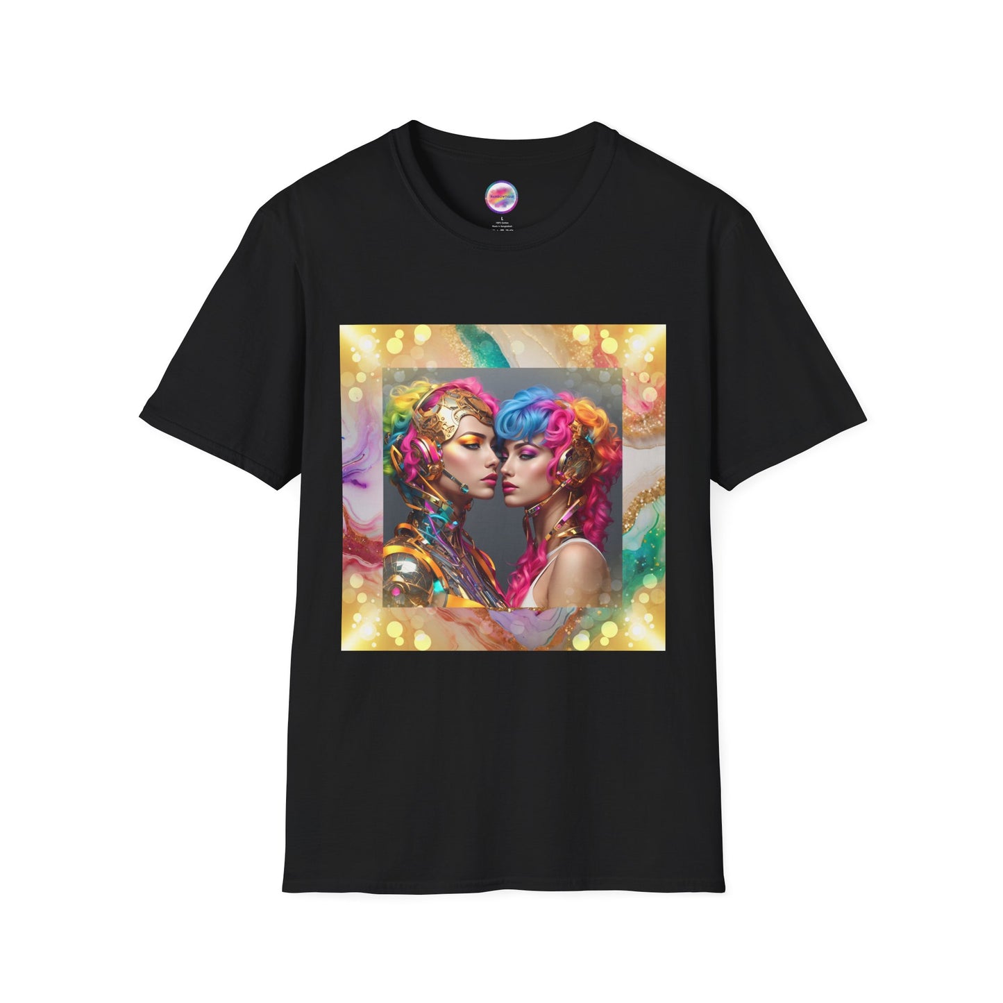 AI Rainbow Robot Love T-Shirt – Trendy & Futuristic All-Over Print Tee – LGBTQ+ Pride & Love is Love Fashion