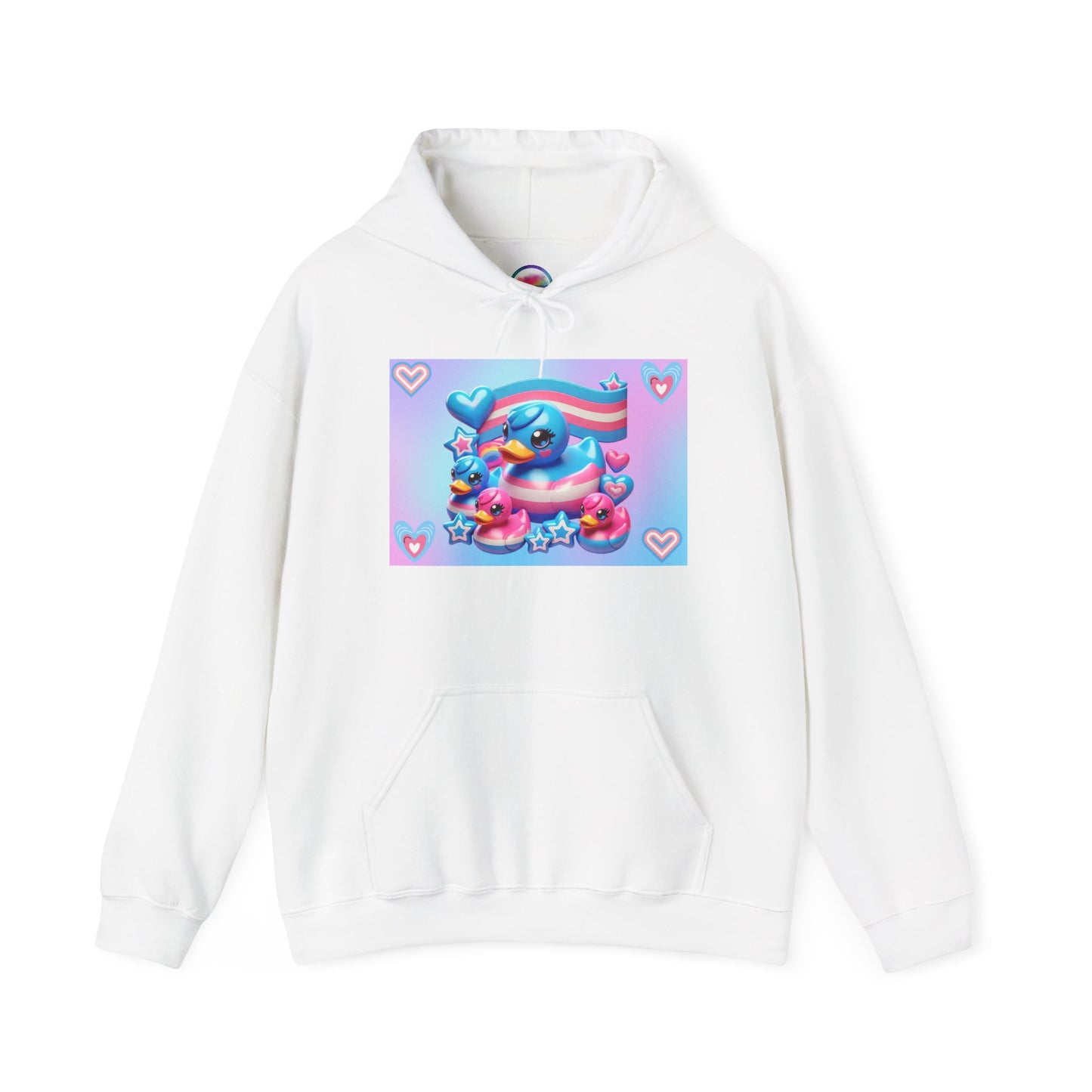 Rainbow Rubber Ducky Trans-Pride Hoodie – Cozy & Cute All-Over Print Sweatshirt – LGBTQ+ Comfort & Pride Fashion