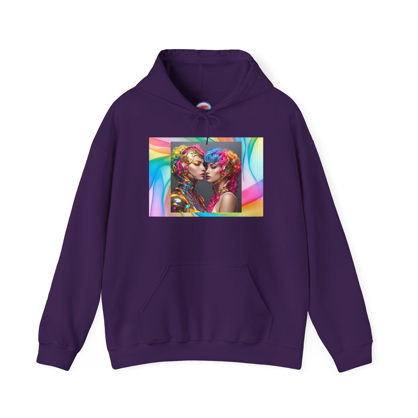 AI Rainbow Robot Love Hoodie – Bold & Futuristic All-Over Print Sweatshirt – LGBTQ+ Pride & Love is Love Fashion