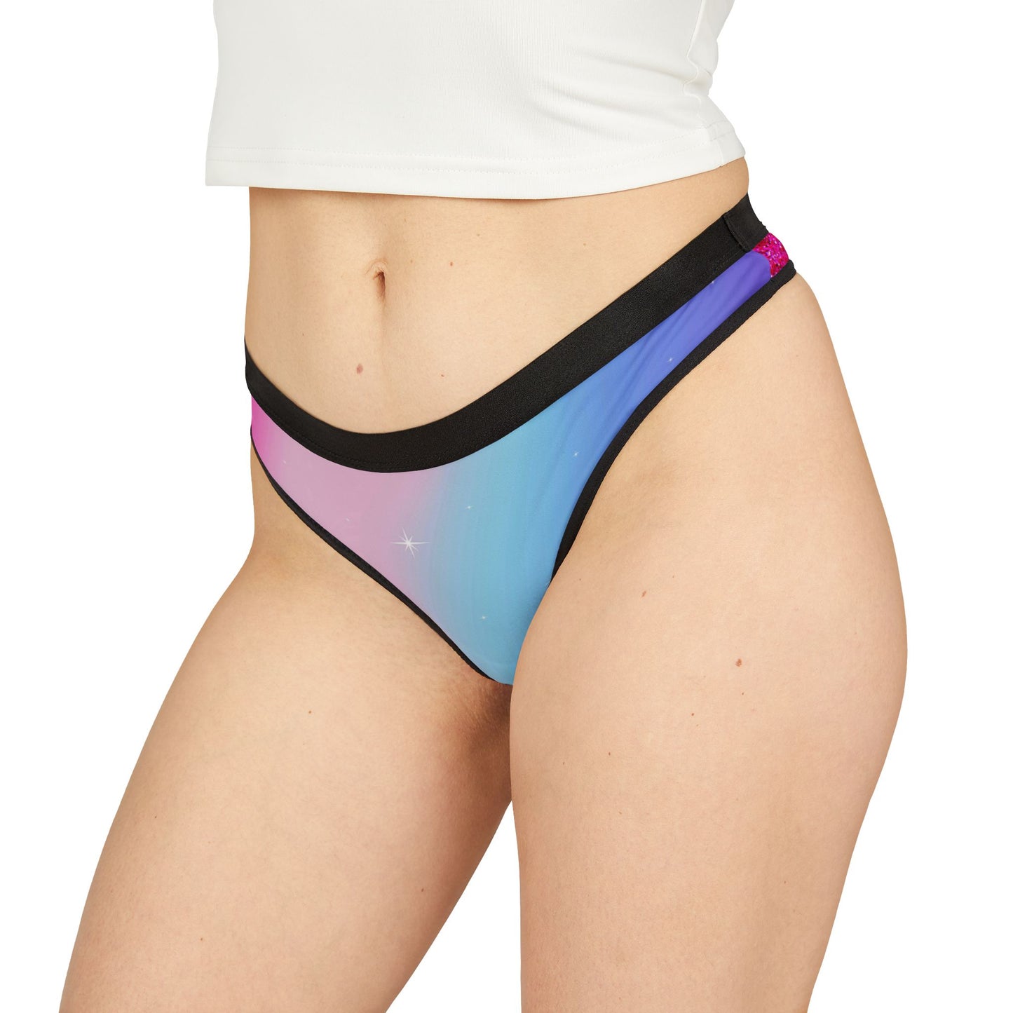 Rainbow Cotton Candy Cosmos Thong – Vibrant Galaxy Pattern from Rainbowtique’s Athletic Wear Collection
