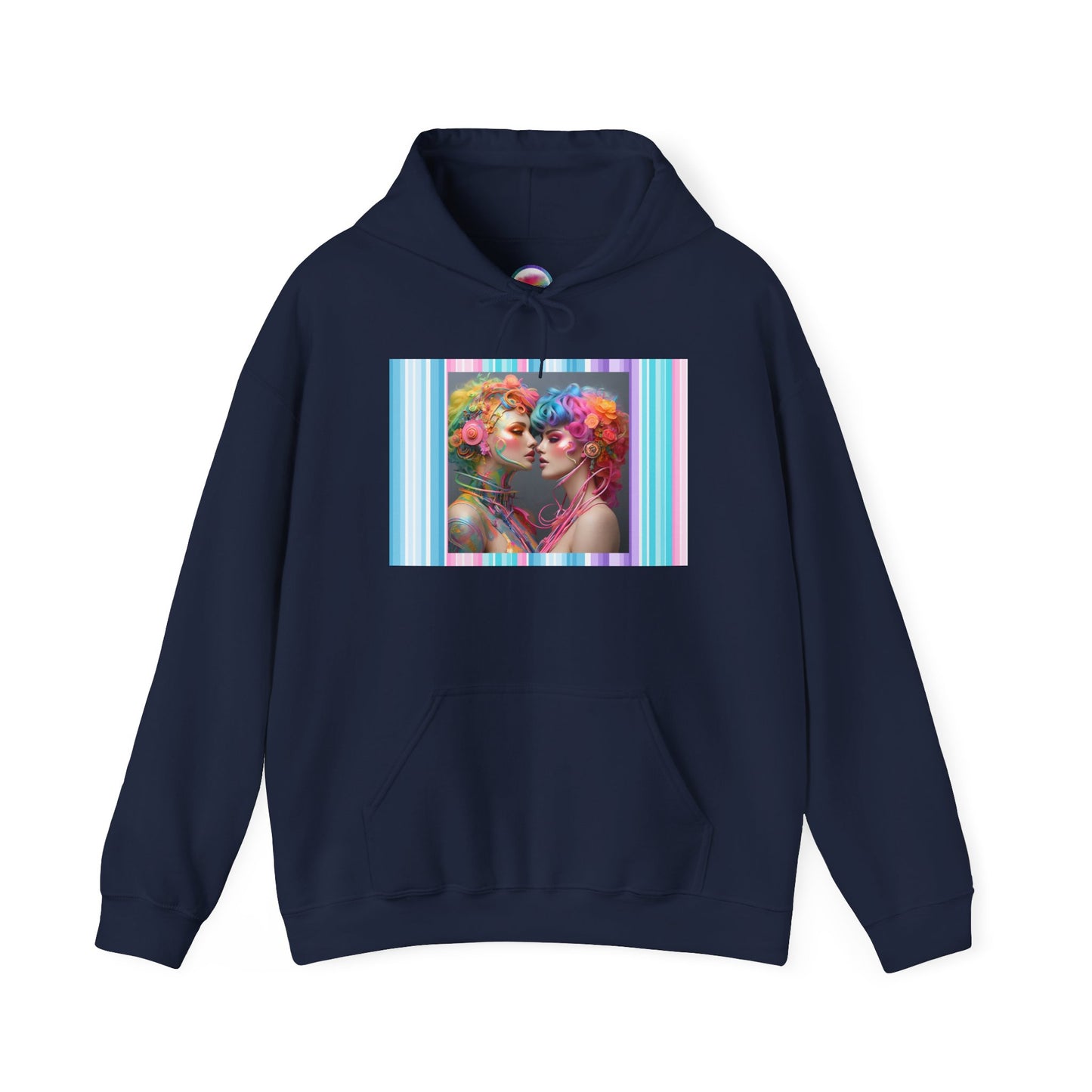 AI Rainbow Robot Trans Pride Love Hoodie – Vibrant & Cozy All-Over Print Sweatshirt – LGBTQ+ Futuristic Pride Fashion