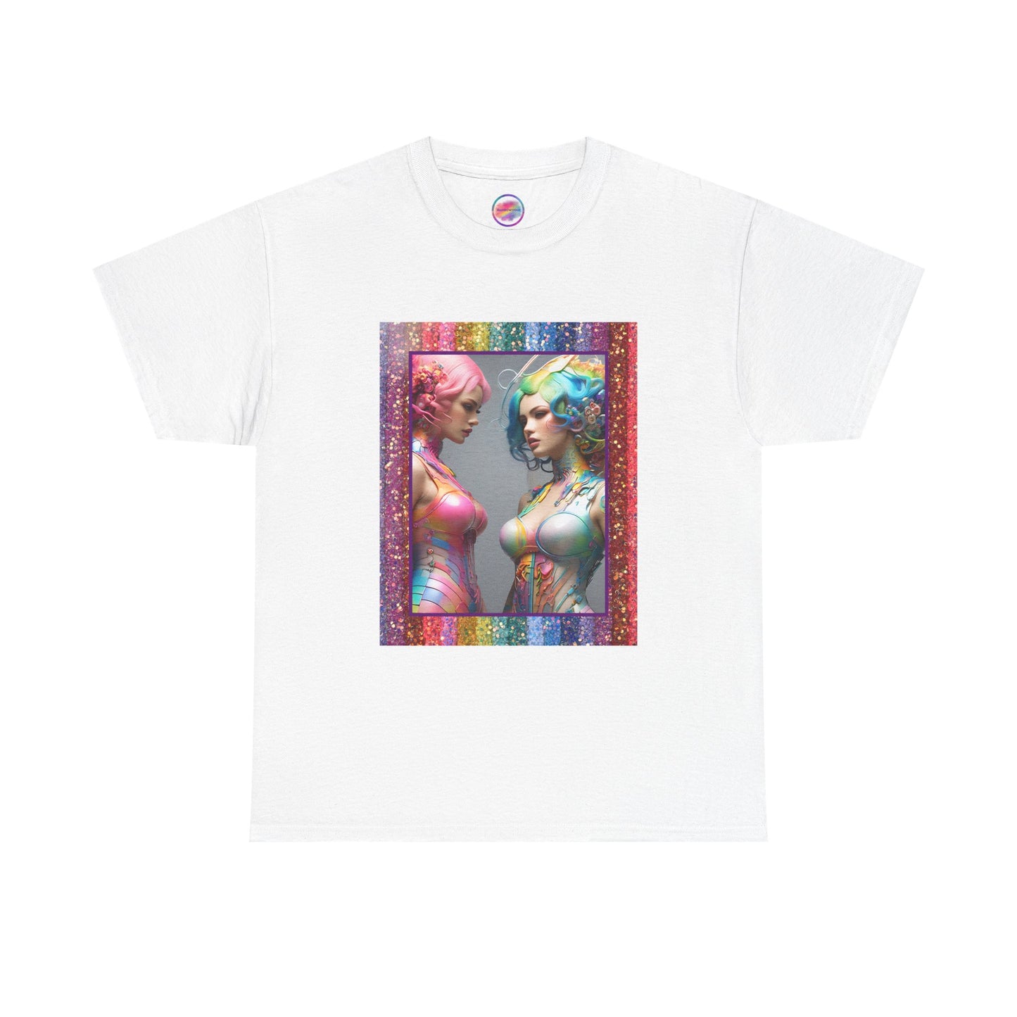 AI Rainbow Robot Love T-Shirt – Bold All-Over Print Tee for Pride & Cyber Fashion – Futuristic LGBTQ+ Streetwear