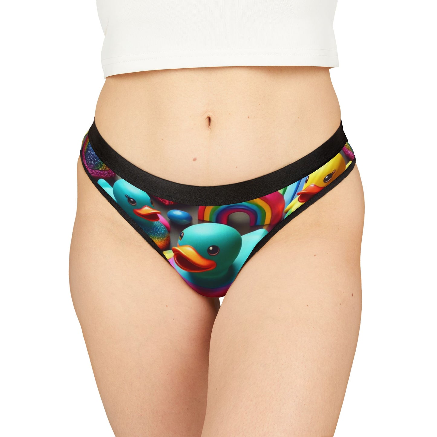 Sparkle n Splash Rainbow Rubber Ducky Love Thong – Colorful Rainbow Duck Print | Soft, Breathable & Comfortable Pride Intimates