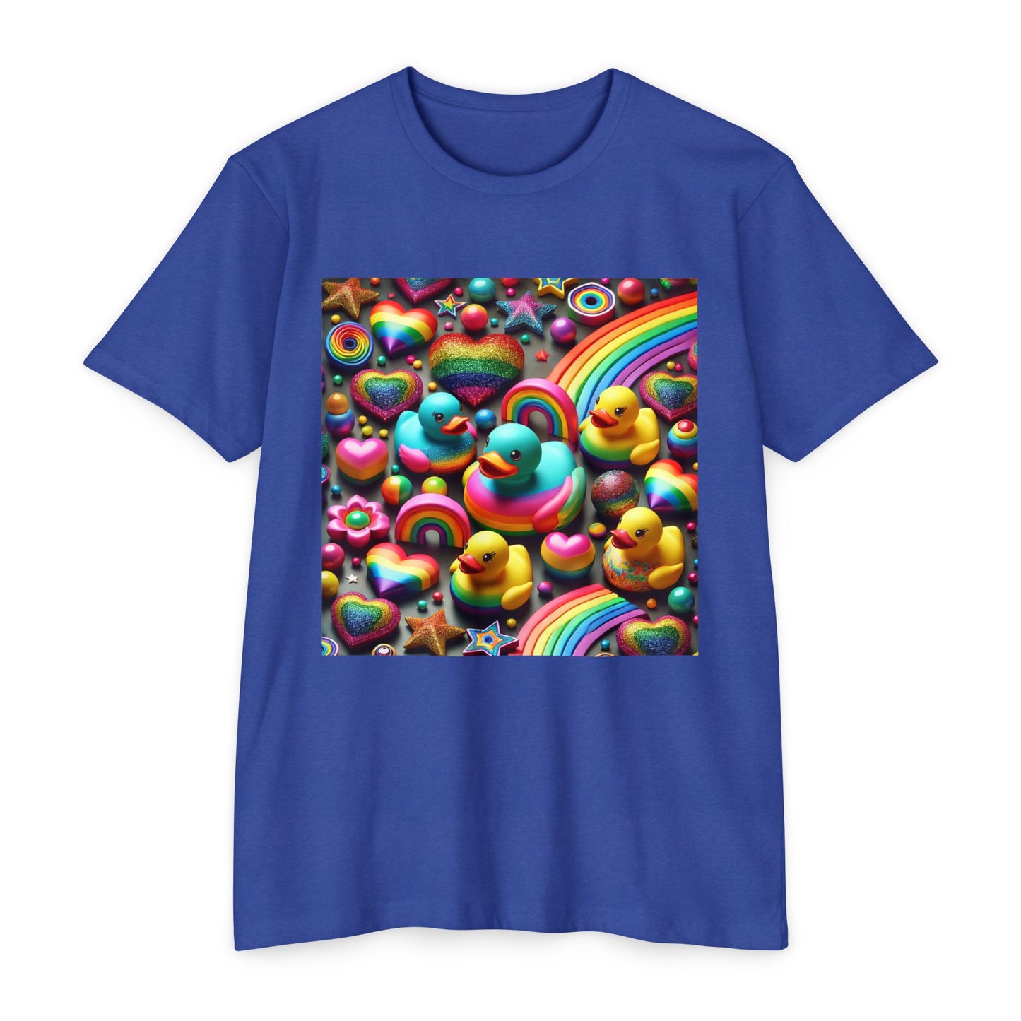 Sparkle n Splash Rainbow Rubber Ducky Pride T-Shirt – Loose-Fitting Tee for Comfort & Fun – Vibrant LGBTQ+ Festival Fashion