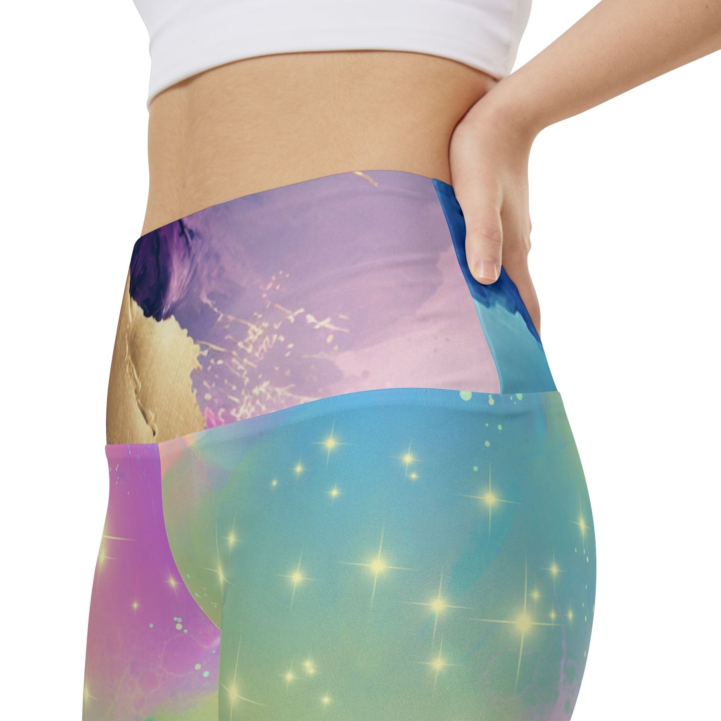Cosmic Stardust Glow Workout Shorts – Pastel Galaxy Pride Activewear | High-Waisted Stretchy Fitness Shorts by Rainbowtique