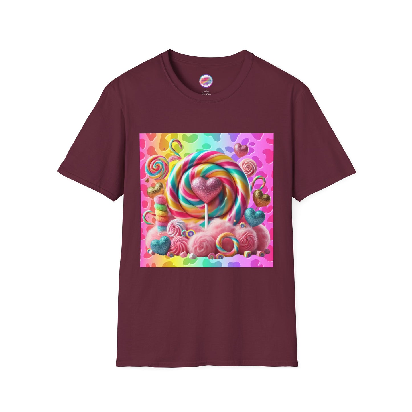 Sweet Rainbow Love Candy T-Shirt – Rainbow Glitter Heart & Lollipop Wonderland | Colorful Whimsical Tee for Fun & Pride