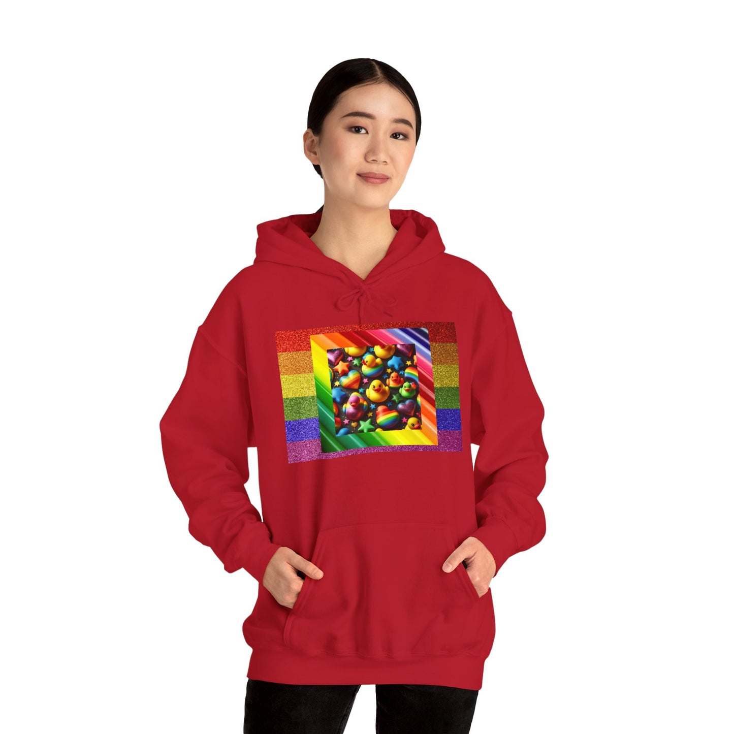 Rainbow Rubber Ducky Pride Hoodie – Cozy & Colorful All-Over Print Sweatshirt – Fun LGBTQ+ Streetwear & Pride Fashion