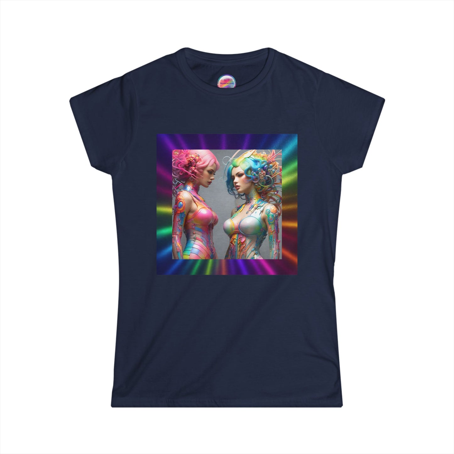 AI Rainbow Robot Love T-Shirt – Trendy & Comfortable All-Over Print Tee – LGBTQ+ Pride & Futuristic Fashion