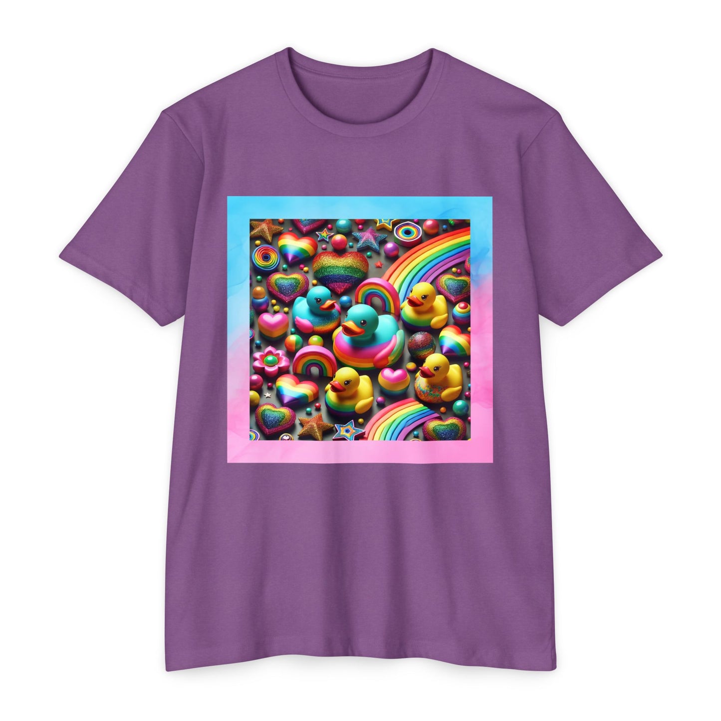 Sparkle n Splash Rainbow Rubber Ducky Pride T-Shirt – Loose-Fitting Tee for Comfort & Fun – Vibrant LGBTQ+ Festival Fashion
