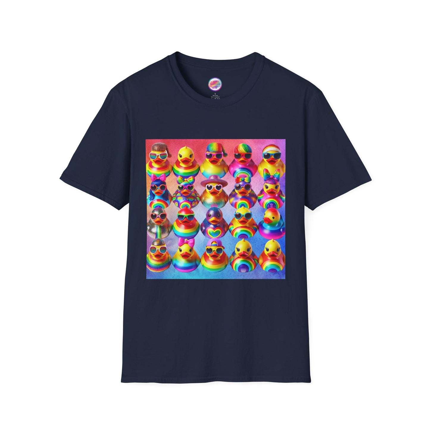 Rainbow Rubber Ducky Pride T-Shirt – Colorful All-Over Print Tee for Celebrations & Self-Expression – Fun LGBTQ+ Fashion
