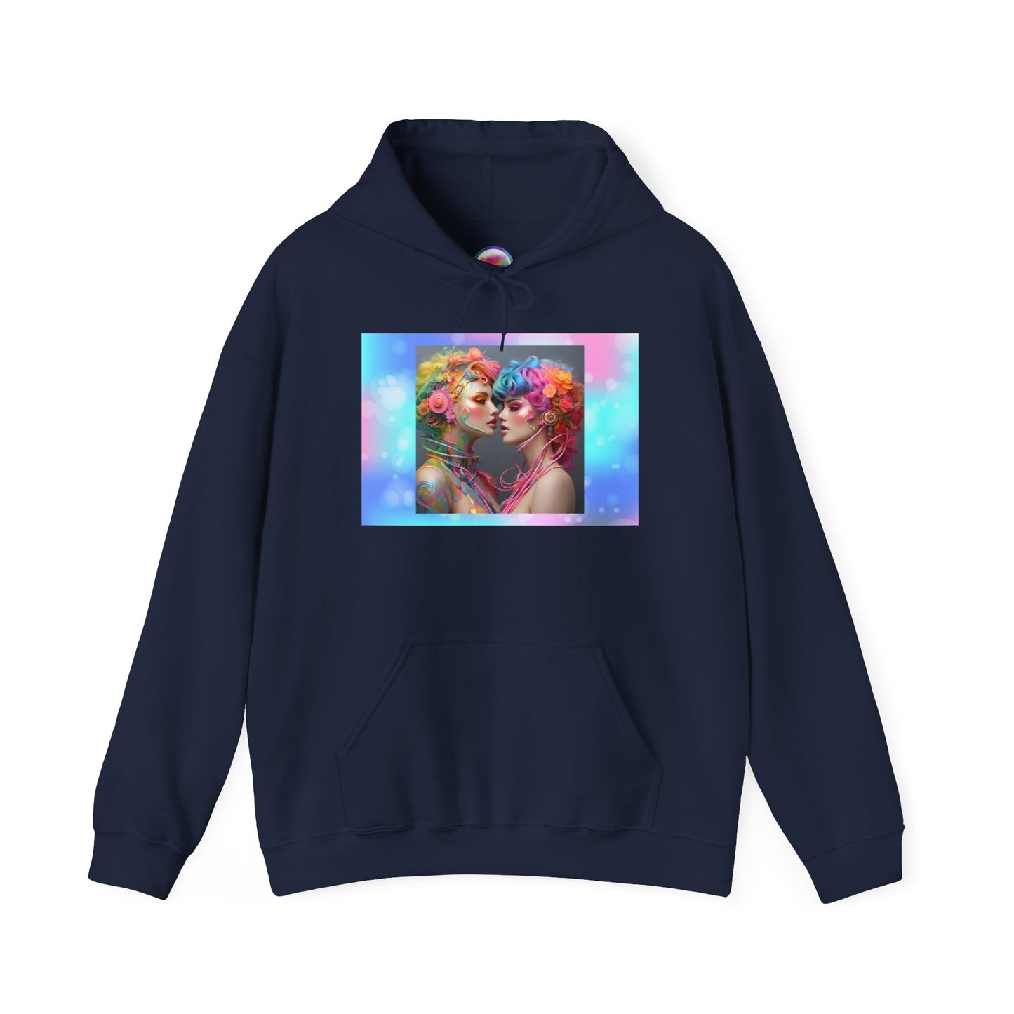 AI Rainbow Robot Trans Pride Hoodie – Cozy All-Over Print Sweatshirt for Warmth & Inclusivity – Love is Love Cyber Art