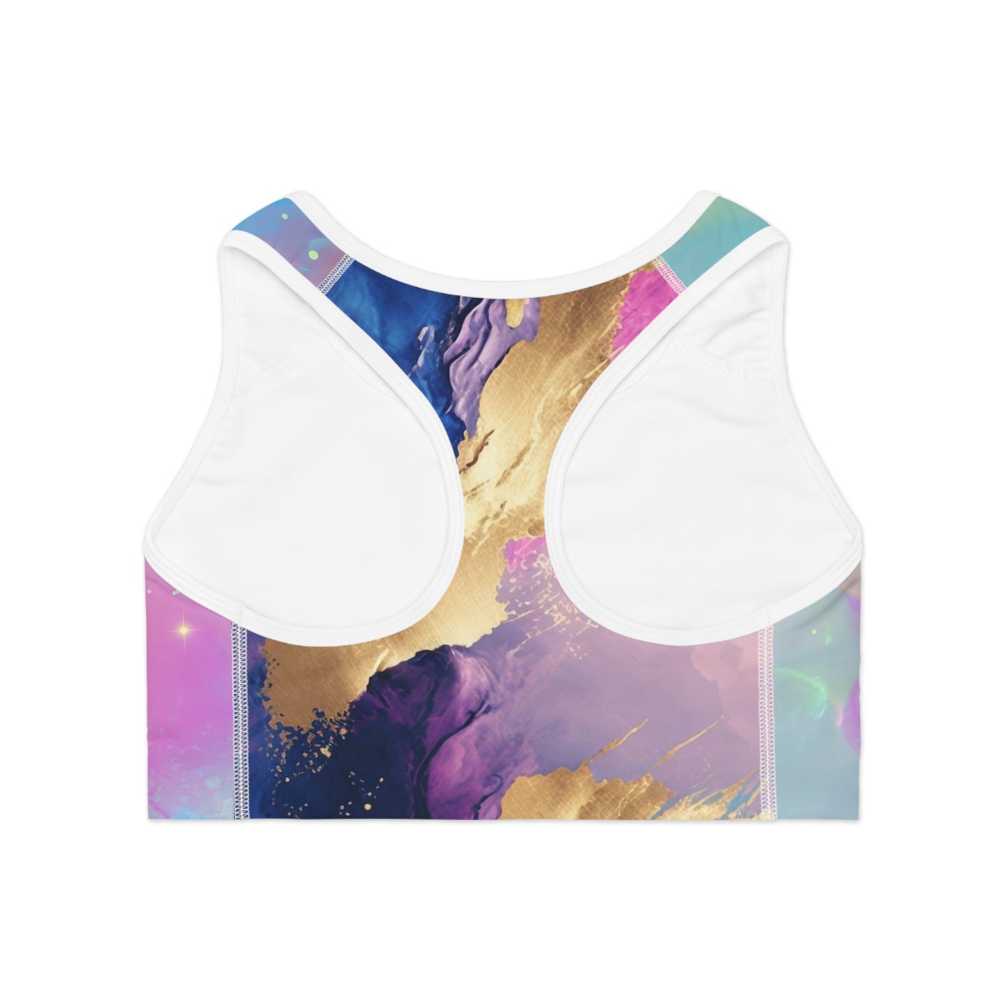 Cosmic Stardust Glow Sports Bra – Pastel Galaxy Pride Activewear | Breathable Stretchy All-Gender Workout Top by Rainbowtique