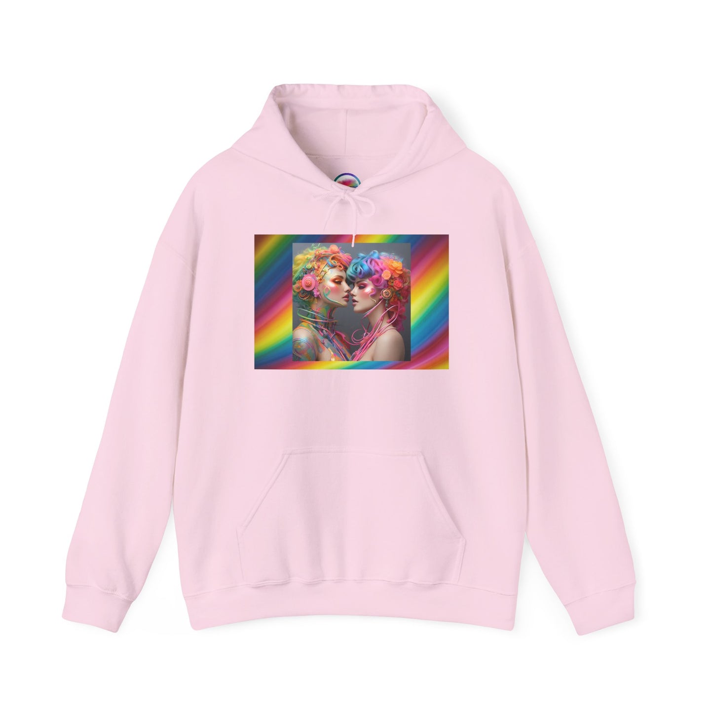 AI Rainbow Robot Trans Pride Love Hoodie – Vibrant & Cozy All-Over Print Sweatshirt – LGBTQ+ Futuristic Pride Fashion
