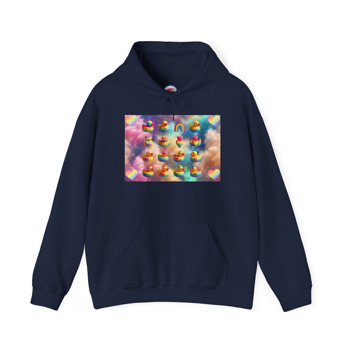 Rainbow Rubber Ducky Pride Hoodie – Cute & Cozy All-Over Print Sweatshirt – LGBTQ+ Equality & Everyday Comfort