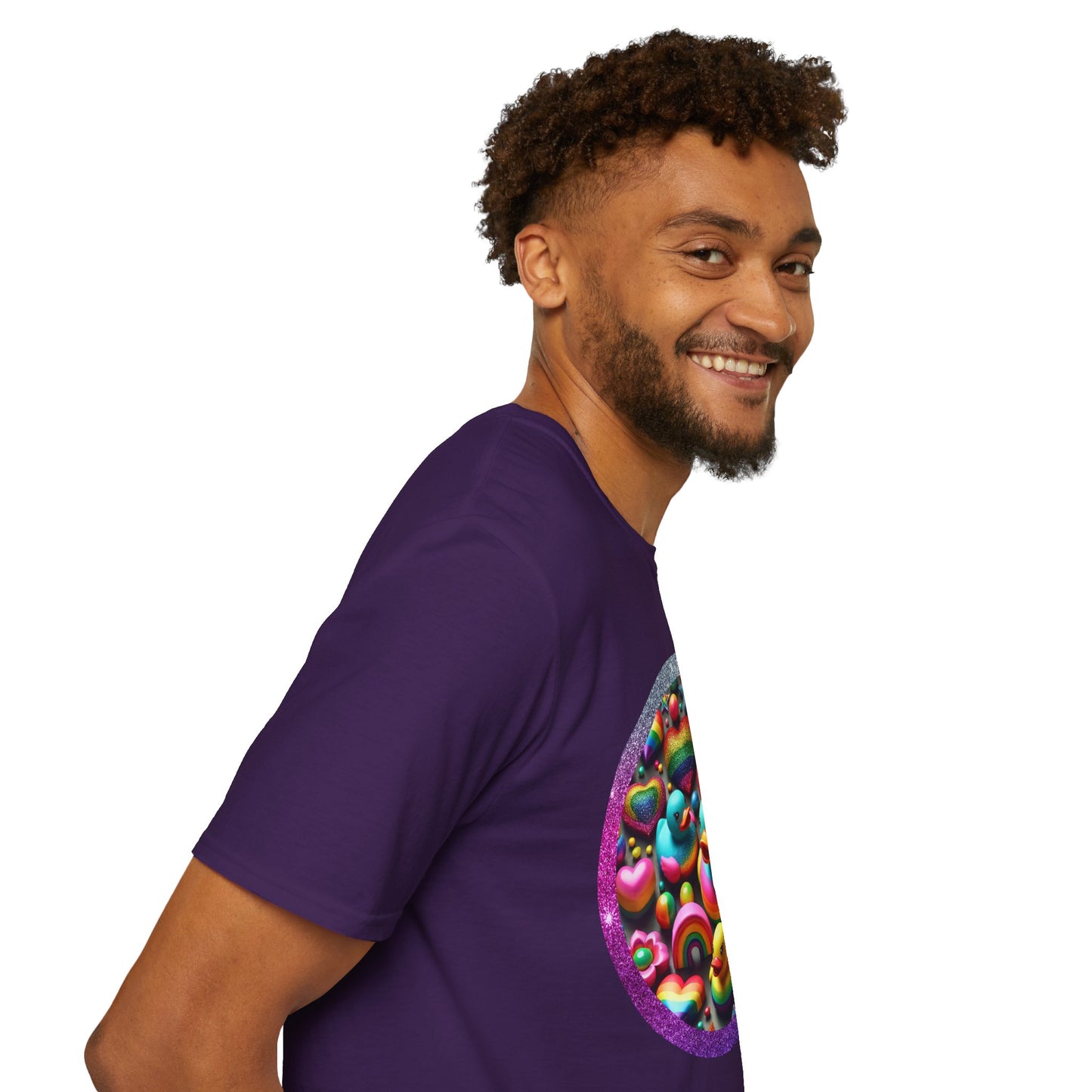 Rainbow Rubber Ducky Sparkle n Splash Hearts & Stars T-Shirt – Cute All-Over Print Tee for LGBTQ+ Inclusivity – Colorful Pride Fashion