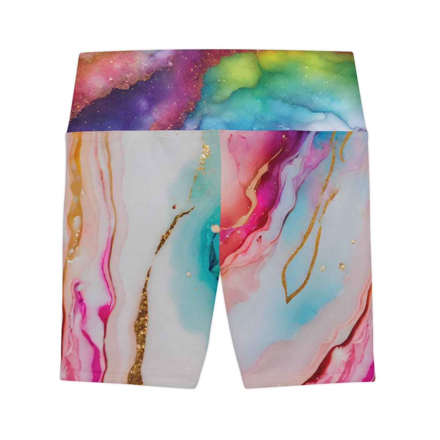 Rainbow Marble Magic Workout Shorts – Artistic Pride Activewear | Soft, Stretchy Watercolor Swirl Fitness Shorts by Rainbowtique