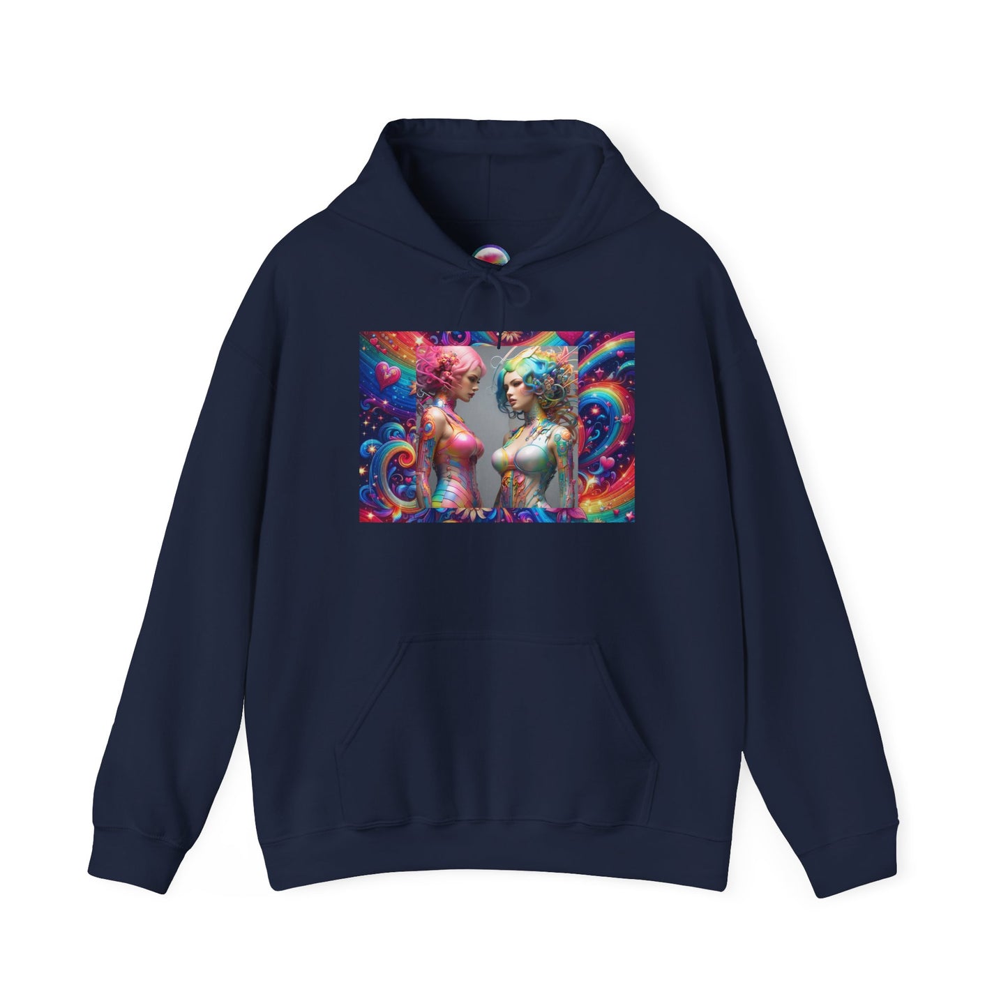 AI Rainbow Robot Love Hoodie – Cozy All-Over Print Sweatshirt for Pride & Self-Expression – Futuristic LGBTQ+ Fashion