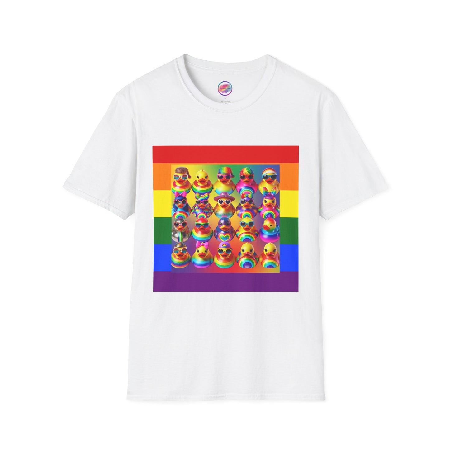 Rainbow Rubber Ducky Pride T-Shirt – Fun All-Over Print Tee for LGBTQ+ Celebrations & Self-Expression – Playful & Colorful Design