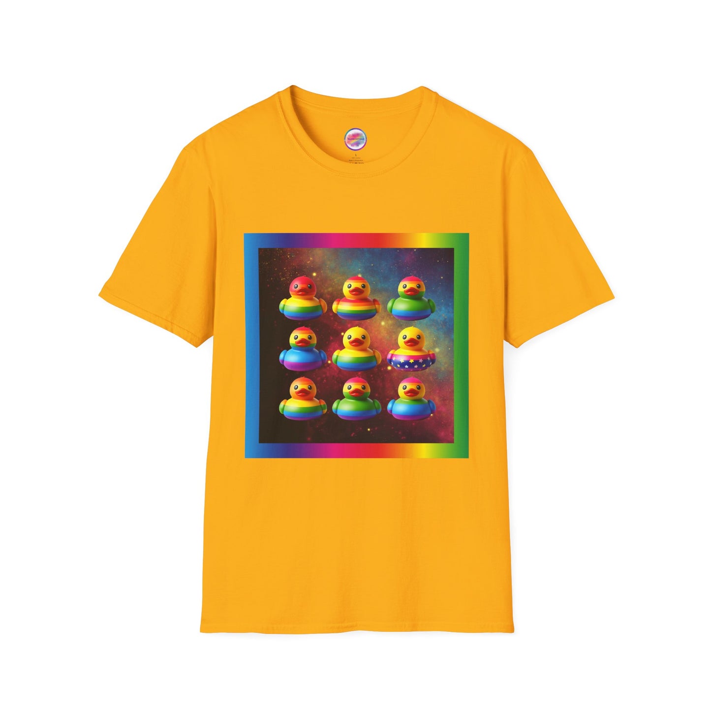 Rainbow Rubber Ducky Pride T-Shirt – Colorful All-Over Print Tee for Celebrations & Self-Expression – Fun LGBTQ+ Fashion