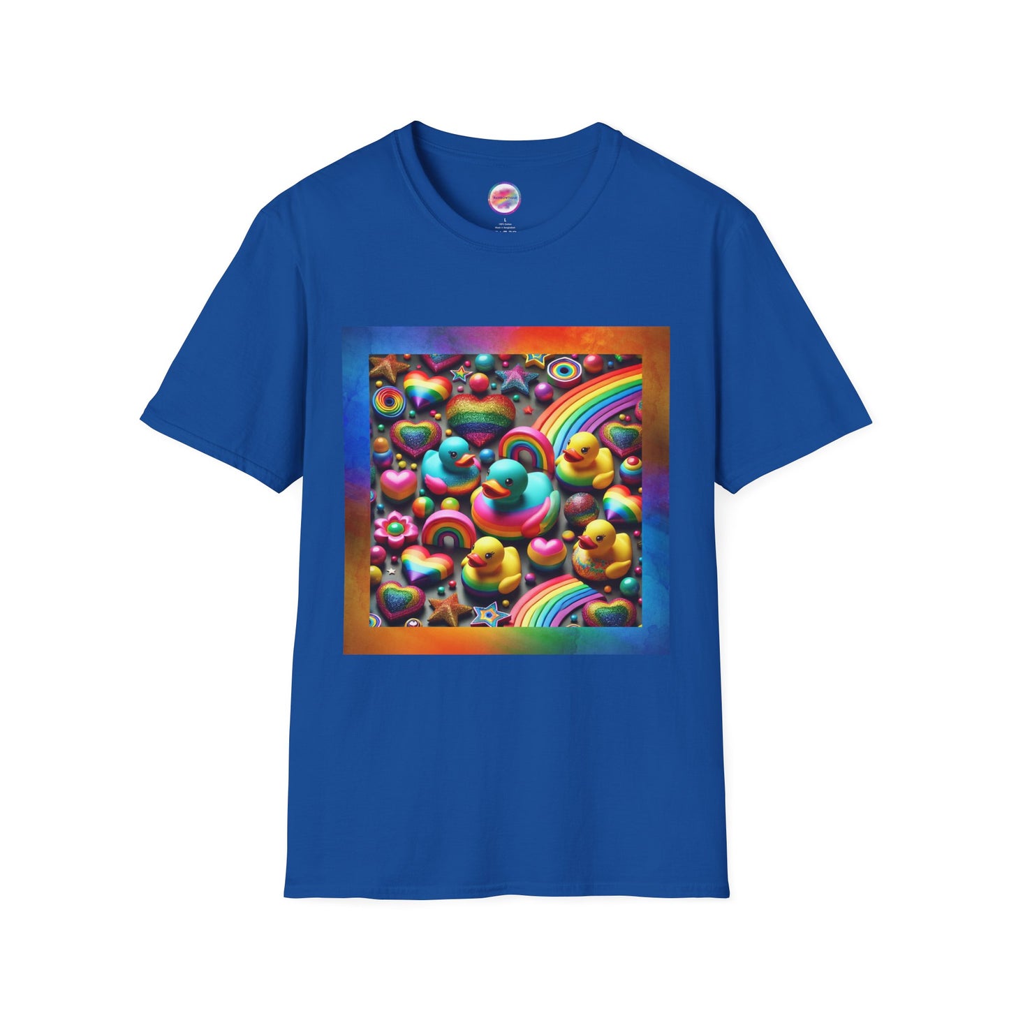 Rainbow Rubber Ducky Sparkle n Splash Hearts & Stars T-Shirt – Cute All-Over Print Tee for LGBTQ+ Inclusivity – Colorful Pride Fashion