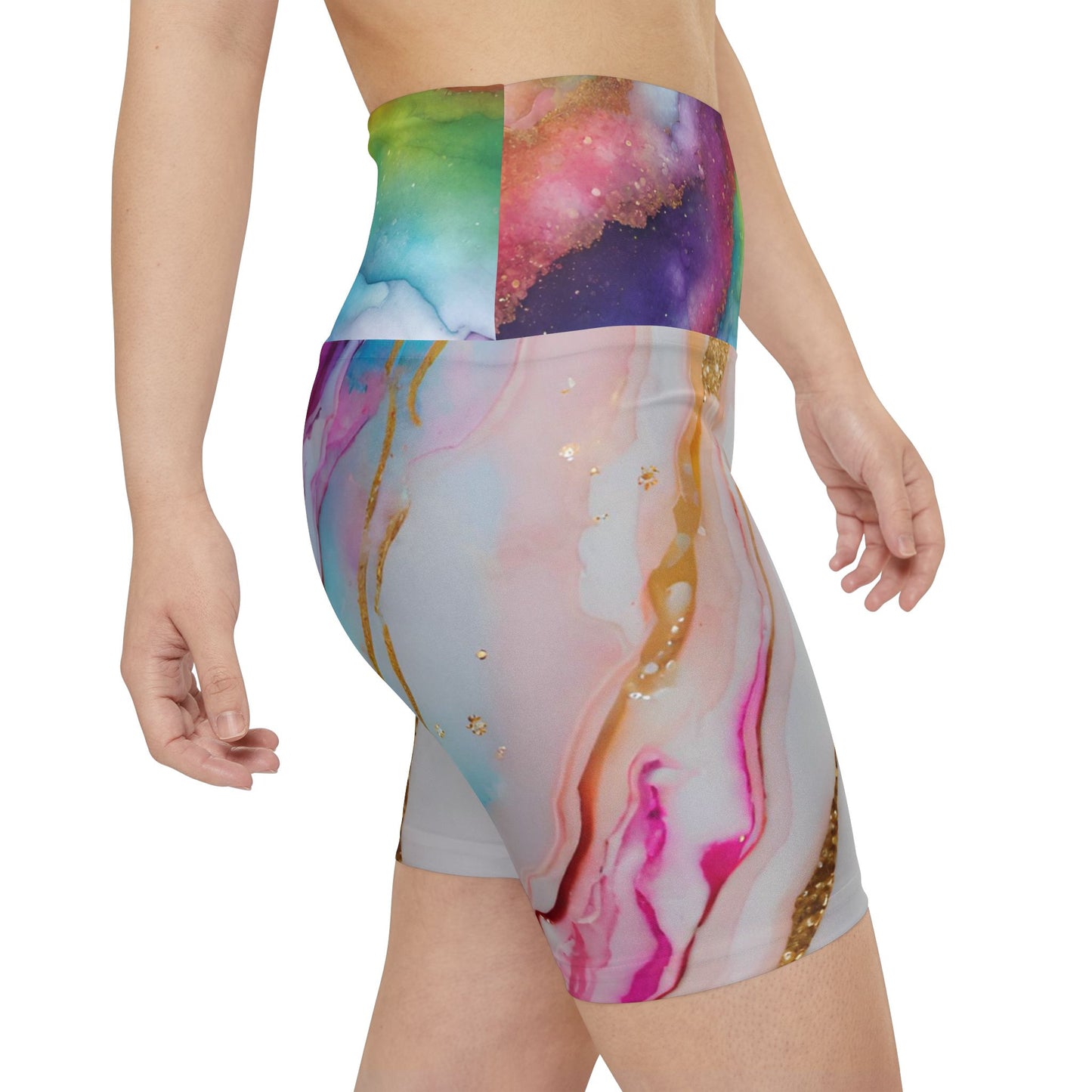 Rainbow Marble Magic Workout Shorts – Artistic Pride Activewear | Soft, Stretchy Watercolor Swirl Fitness Shorts by Rainbowtique