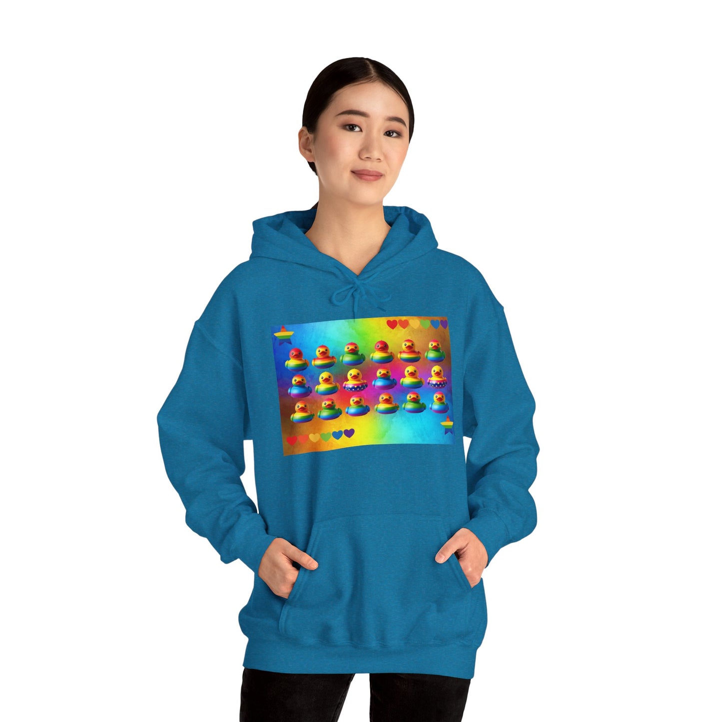 Rainbow Rubber Ducky Pride Hoodie – Cozy & Colorful All-Over Print Sweatshirt – Fun LGBTQ+ Streetwear & Pride Fashion