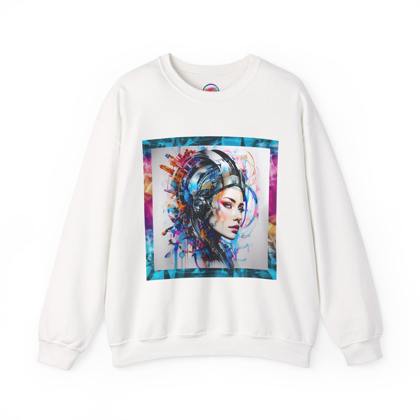 AI Rainbow Robot Cyberpunk Sweatshirt – Cozy & Stylish All-Over Print Crewneck – Futuristic Fashion for Cool-Weather Comfort