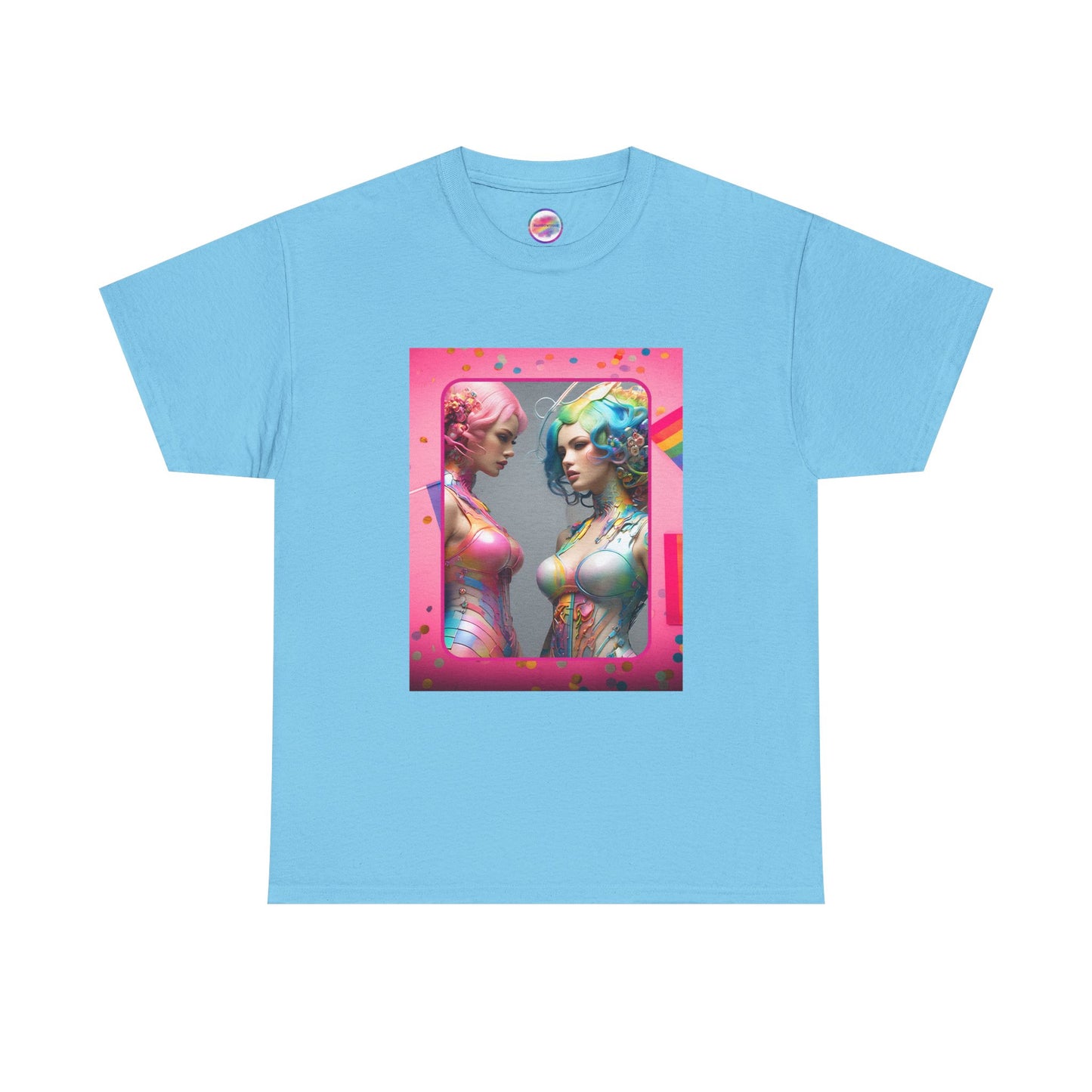AI Rainbow Robot Love T-Shirt – Bold All-Over Print Tee for Pride & Cyber Fashion – Futuristic LGBTQ+ Streetwear