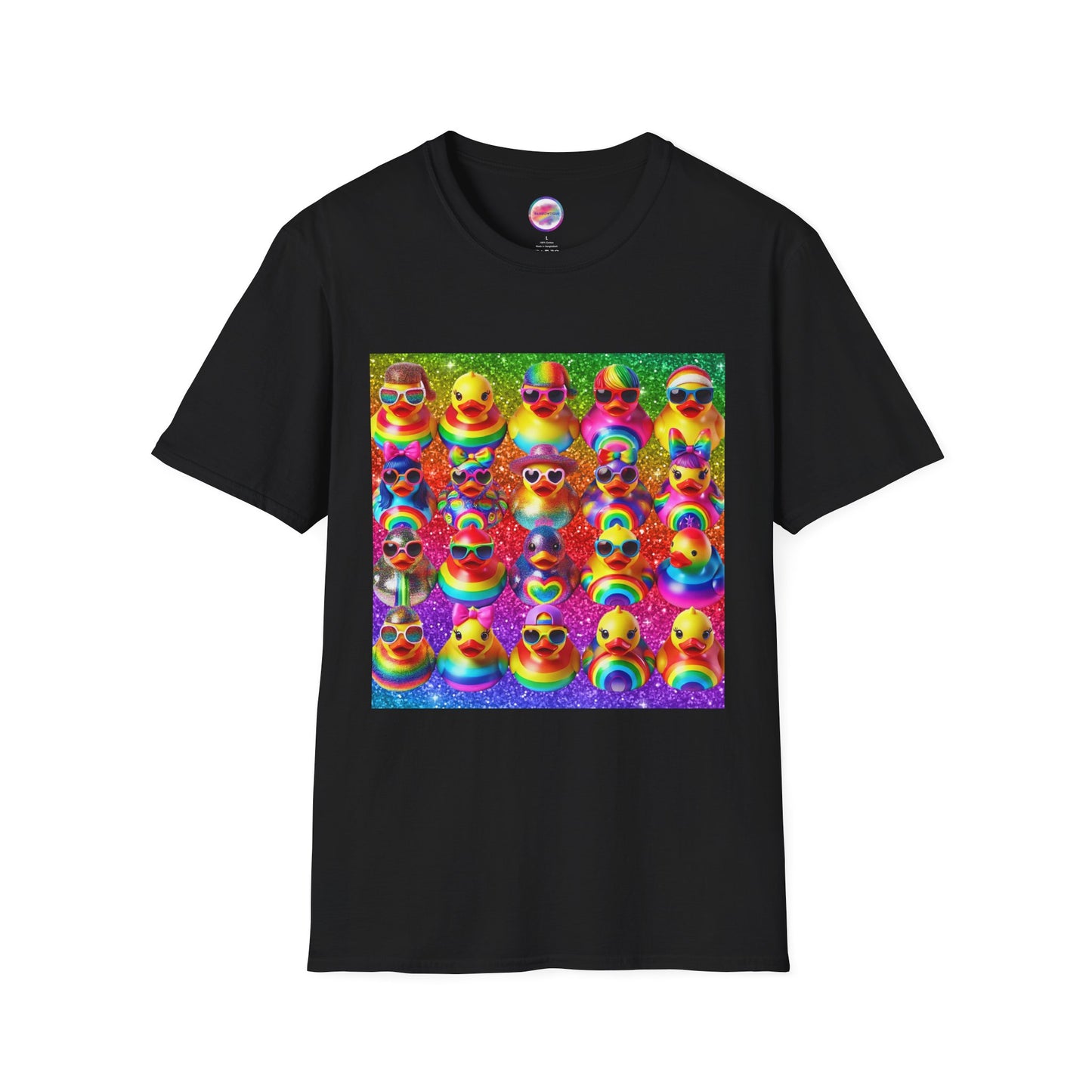 Rainbow Rubber Ducky Pride T-Shirt – Colorful All-Over Print Tee for Celebrations & Self-Expression – Fun LGBTQ+ Fashion
