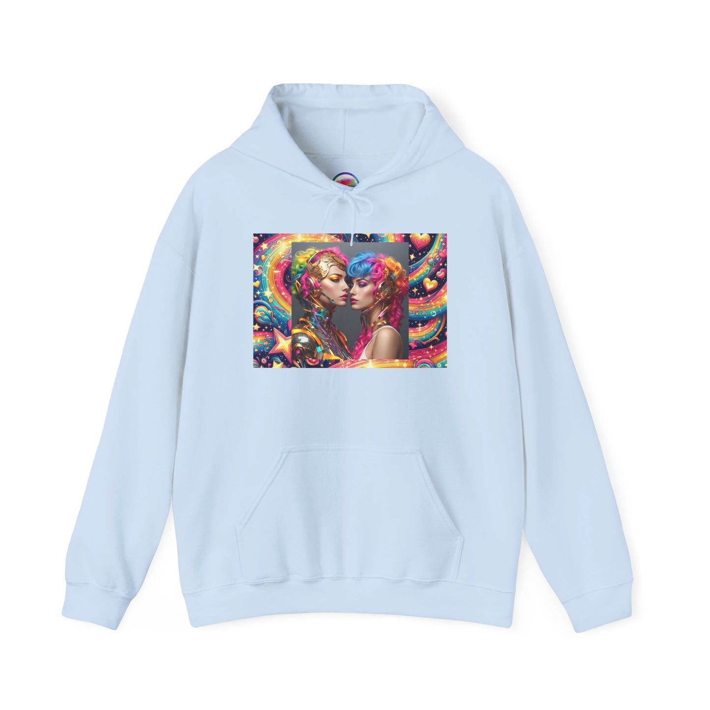 AI Rainbow Robot Love Hoodie – Bold & Futuristic All-Over Print Sweatshirt – LGBTQ+ Pride & Love is Love Fashion