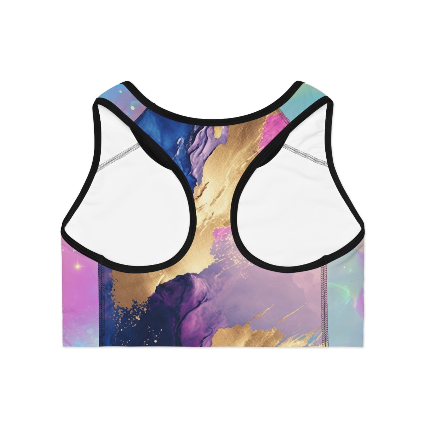 Cosmic Stardust Glow Sports Bra – Pastel Galaxy Pride Activewear | Breathable Stretchy All-Gender Workout Top by Rainbowtique