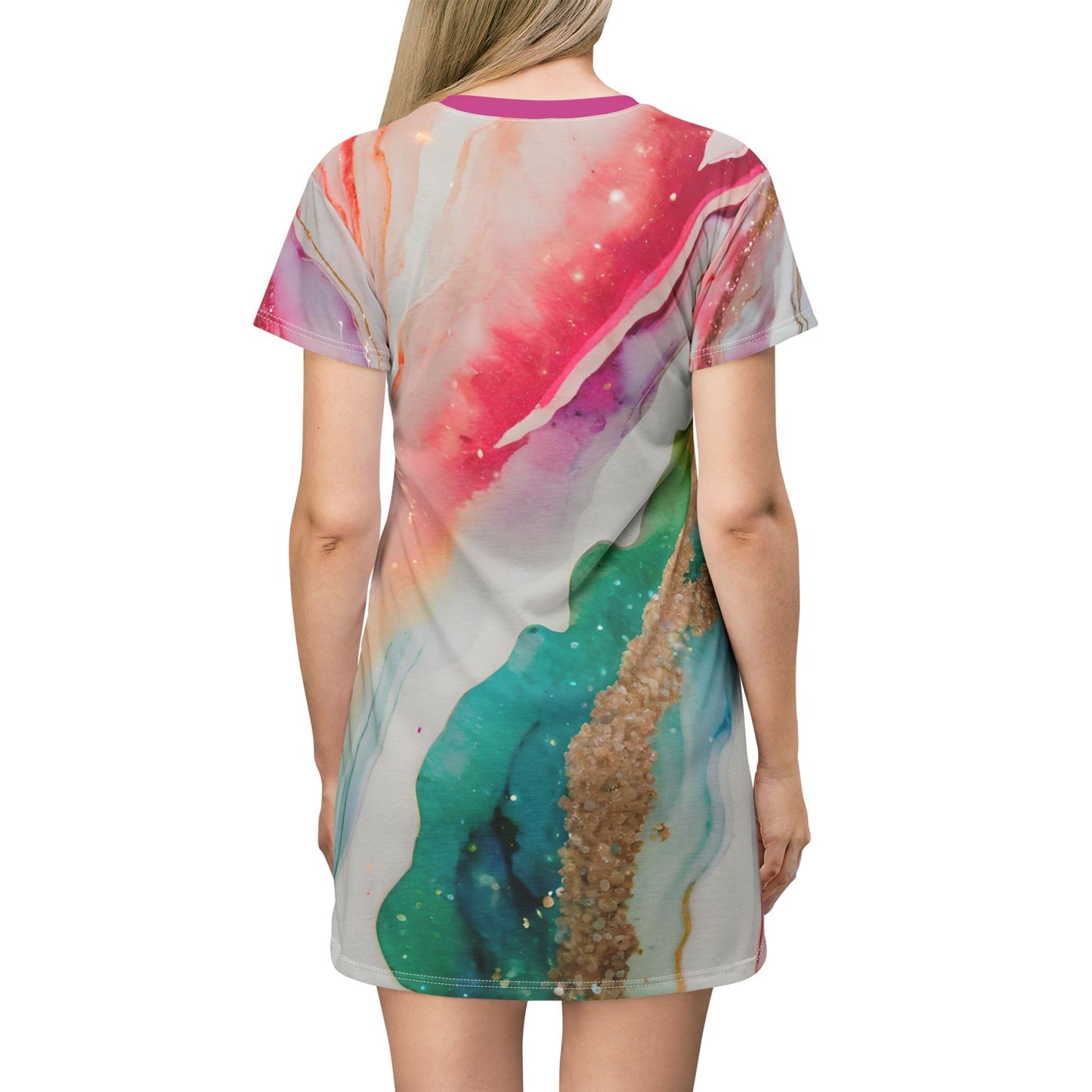 Rainbow Marble Magic T-Shirt Dress – Artistic Pastel Pride Fashion | Soft & Colorful Unisex Marble Swirl Dress by Rainbowtique