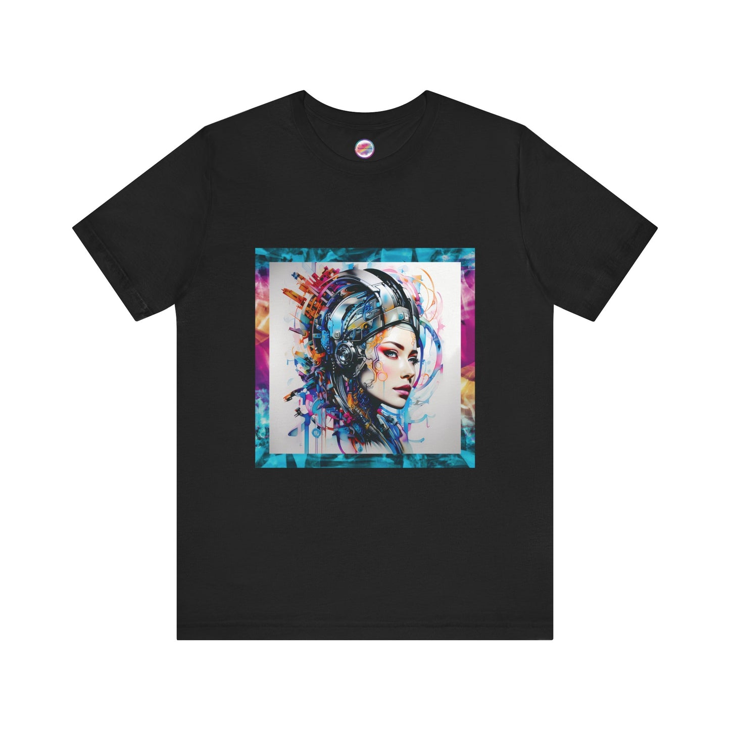AI Cyberpunk Cyborg T-Shirt – Bold All-Over Print Tee for High-Fashion Streetwear – Futuristic LGBTQ+ Expression