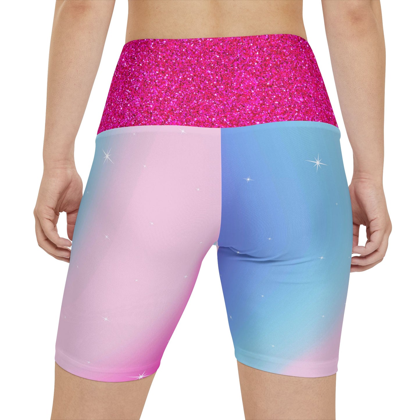 Rainbow Cotton Candy Cosmos Workout Shorts – Stretchy Pride Activewear | Pink and Blue Pastel Ombre Shorts for All Genders by Rainbowtique