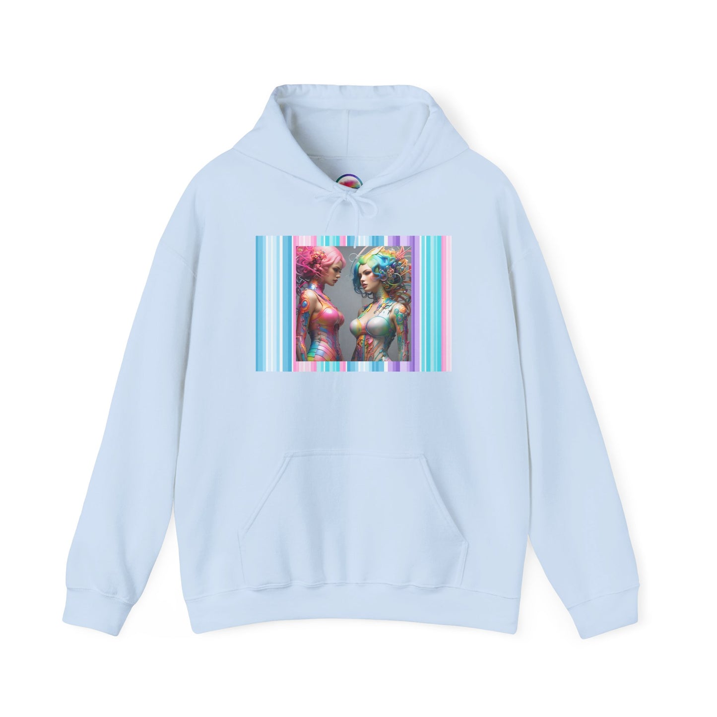 AI Rainbow Robot Love Hoodie – Cozy All-Over Print Sweatshirt for Pride & Self-Expression – Futuristic LGBTQ+ Fashion