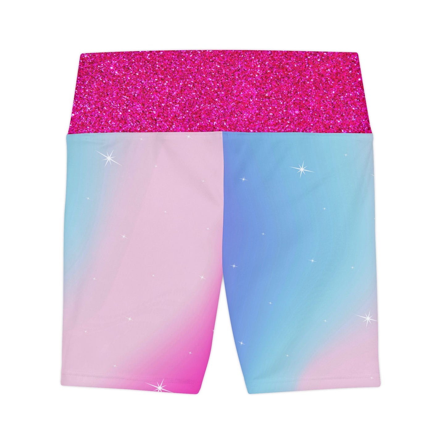 Rainbow Cotton Candy Cosmos Workout Shorts – Stretchy Pride Activewear | Pink and Blue Pastel Ombre Shorts for All Genders by Rainbowtique