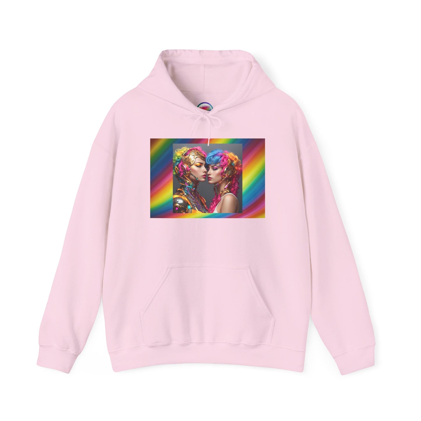 AI Rainbow Robot Love Hoodie – Bold & Futuristic All-Over Print Sweatshirt – LGBTQ+ Pride & Love is Love Fashion