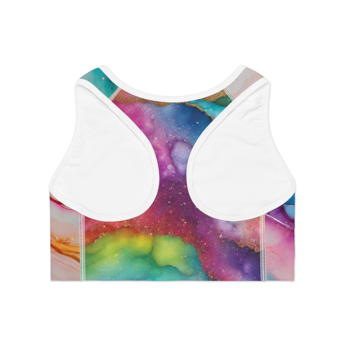 Rainbow Marble Magic Sports Bra – Pastel Swirl Activewear | Breathable, Stretchy Pride Fitness Top for All Genders by Rainbowtique