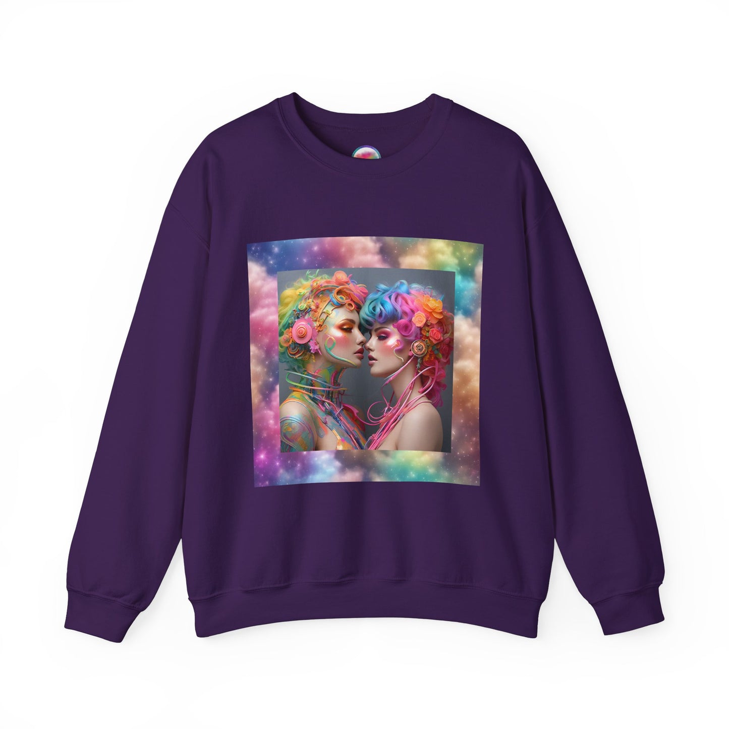 AI Rainbow Robot Lovers Sweatshirt – Cozy & Stylish All-Over Print Crewneck – LGBTQ+ Pride Winter Fashion