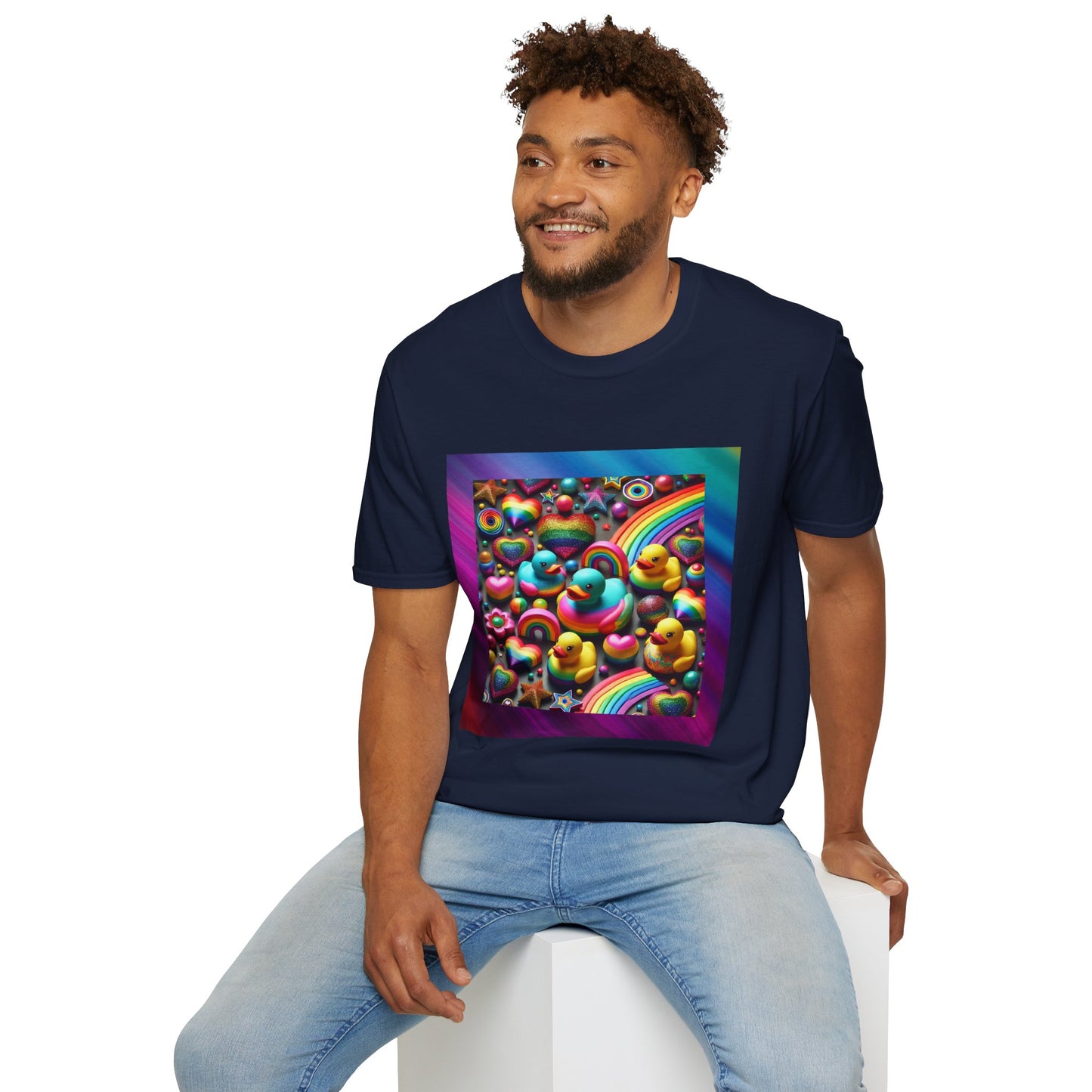 Rainbow Rubber Ducky Sparkle n Splash Hearts & Stars T-Shirt – Cute All-Over Print Tee for LGBTQ+ Inclusivity – Colorful Pride Fashion