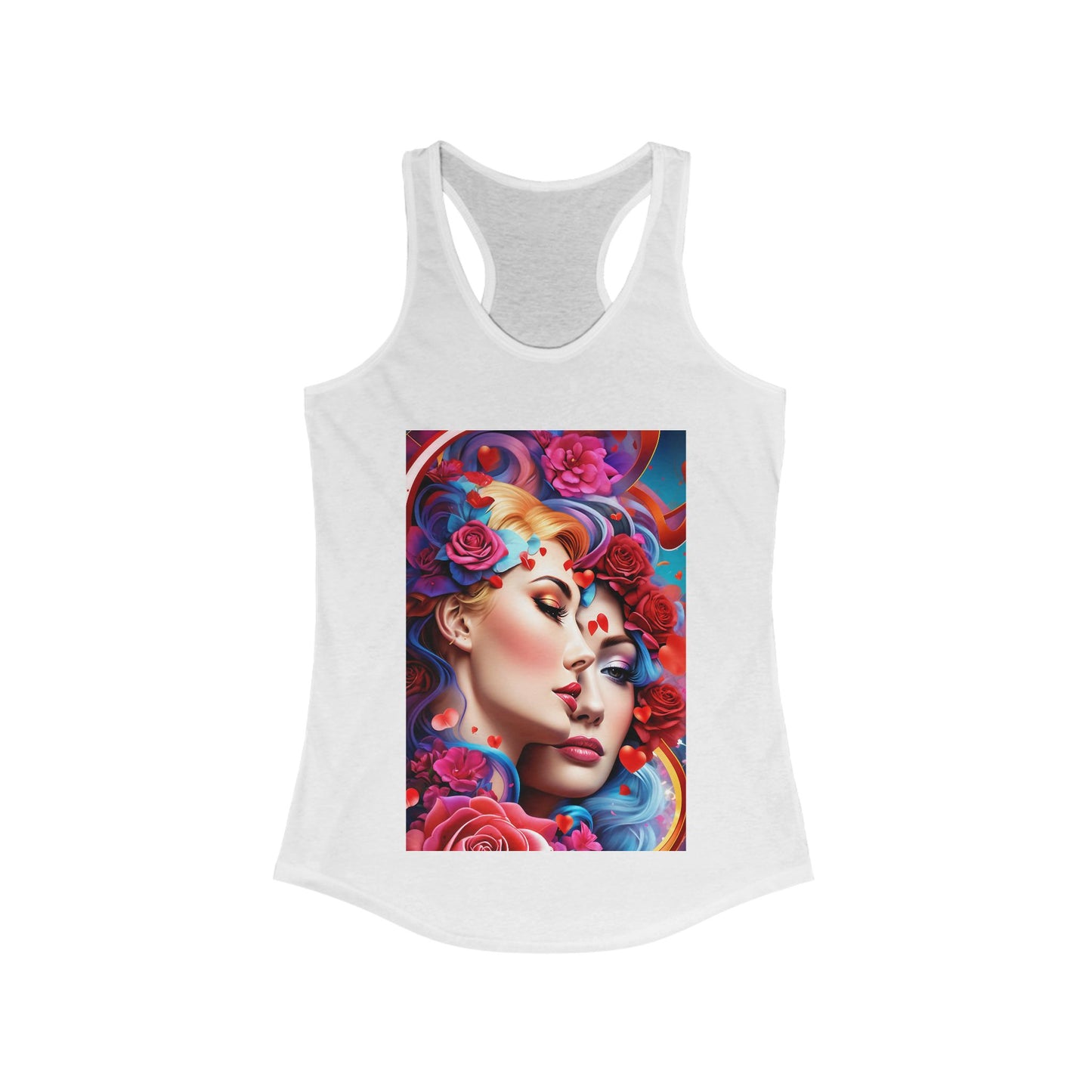 AI Rainbow Robot Love Tank Top – Breathable Racerback for Pride & Fitness – Vibrant LGBTQ+ Artistic Fashion