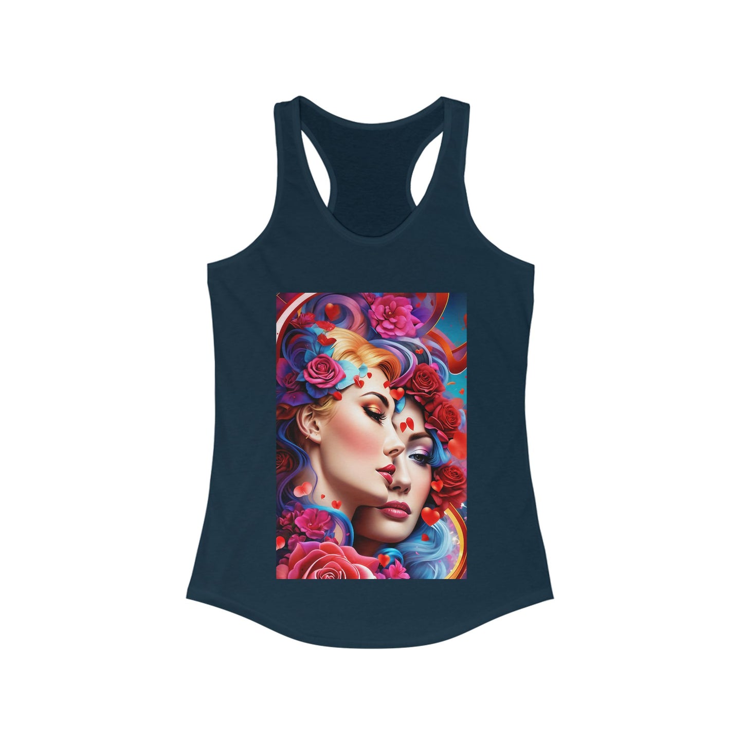 AI Rainbow Robot Love Tank Top – Breathable Racerback for Pride & Fitness – Vibrant LGBTQ+ Artistic Fashion