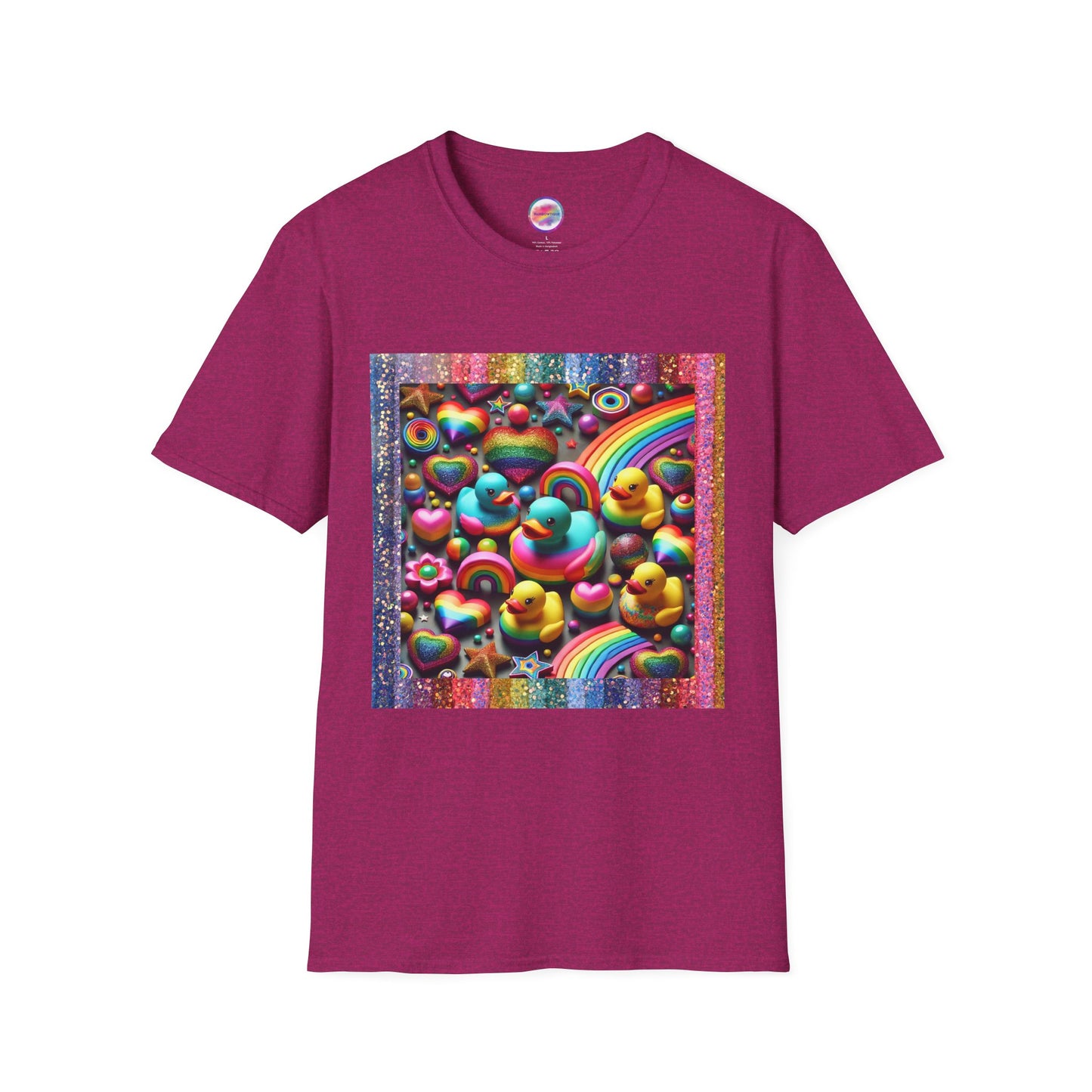 Rainbow Rubber Ducky Sparkle n Splash Hearts & Stars T-Shirt – Cute All-Over Print Tee for LGBTQ+ Inclusivity – Colorful Pride Fashion
