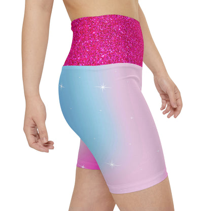 Rainbow Cotton Candy Cosmos Workout Shorts – Stretchy Pride Activewear | Pink and Blue Pastel Ombre Shorts for All Genders by Rainbowtique